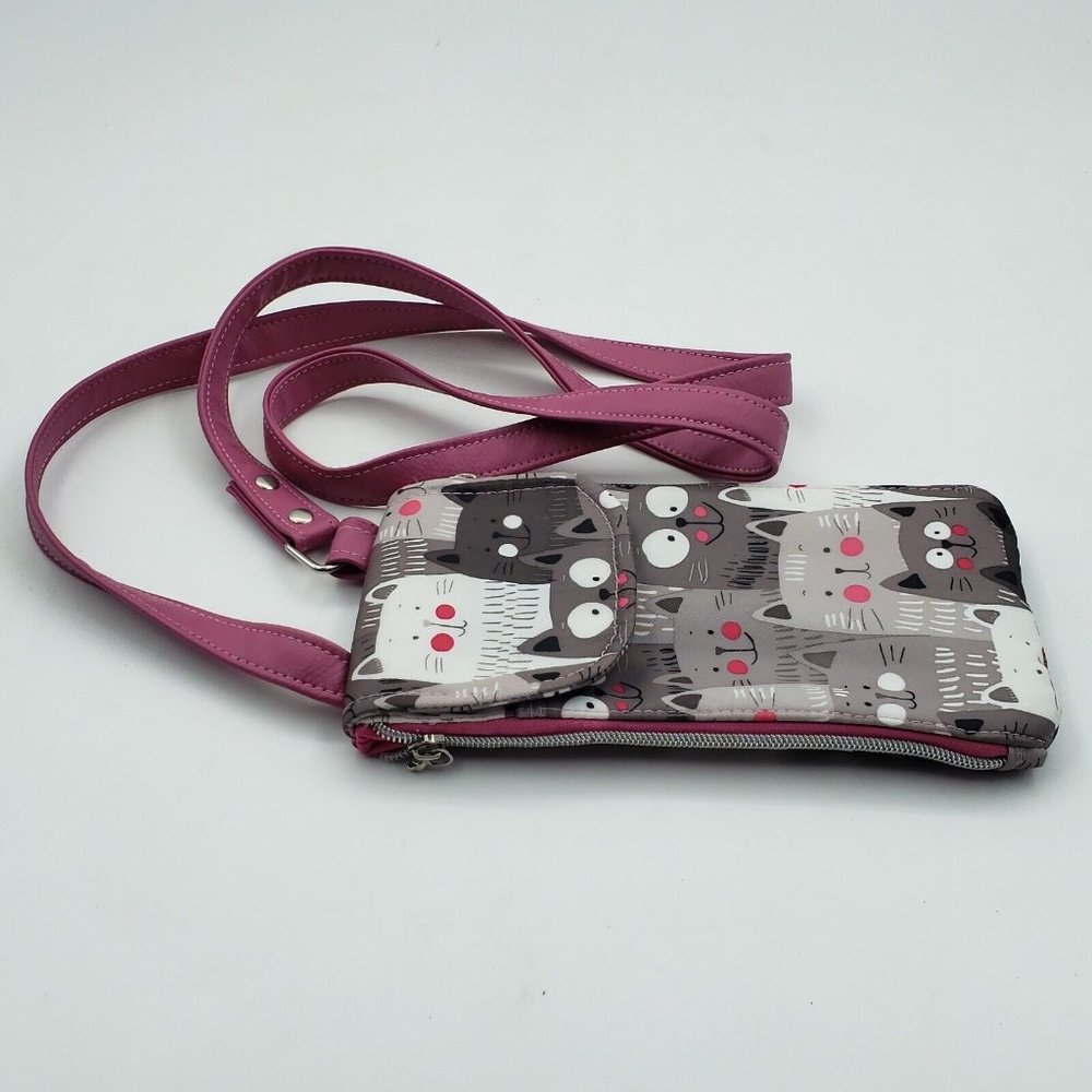Pusheen Cats Cross Body Bag Phone Pouch Case Grey Pink Silver 9 in x 5 in - Picture 3 of 11